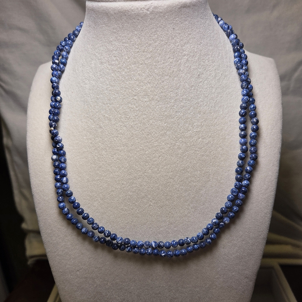Blue Gemstone Beaded Opera Necklace
